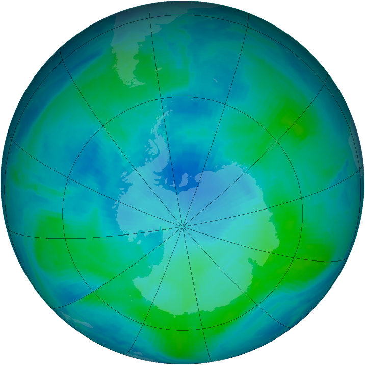 Antarctic ozone map for 10 February 2000